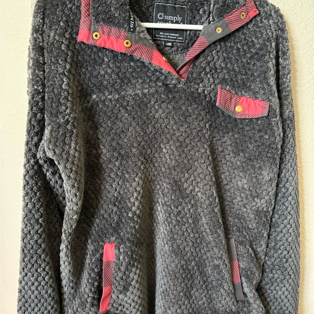 Simply Southern Charcoal and Plaid Sweater